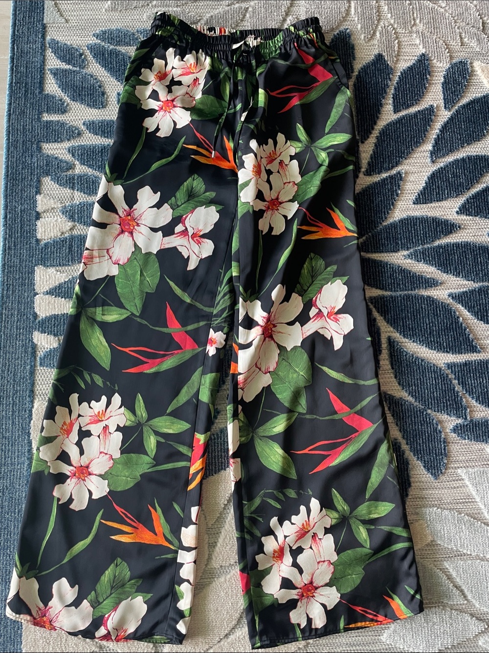 Lauren Ralph Lauren Black Floral Print Elastic Waist Pants